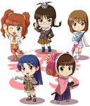  akizuki_ritsuko amami_haruka chibi cute_&amp;_girly_(idolmaster) drill glasses gloves hagiwara_yukiho highres idolmaster idolmaster_(classic) katana kisaragi_chihaya lielos multiple_girls school_uniform skirt sword takatsuki_yayoi weapon 