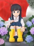  :o black_hair boots flower hydrangea lielos original outdoors panties pantyshot pantyshot_(squatting) rain rubber_boots sakamoto_miko slug solo squatting umbrella underwear upskirt yellow_footwear 