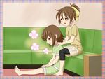  barefoot brown_hair casual chunpai closed_eyes couch feet hirasawa_ui hirasawa_yui k-on! massage multiple_girls short_hair siblings sisters 