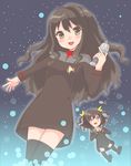  2girls bad_id bad_pixiv_id brown_eyes brown_hair cosplay hands highres long_hair multiple_girls original parody phaser retorillo star_trek thighhighs zettai_ryouiki 