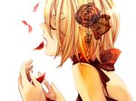  blonde_hair close-up closed_eyes flamenco flower hair_ornament hair_ribbon hairclip kagamine_rin la_fiesta_(vocaloid) open_mouth ribbon rose short_hair simple_background solo ui_(rot) vocaloid 