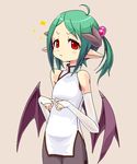  bat_wings demon_girl green_hair horns original pantyhose pointy_ears solo wings yuuki_(silent_moon) 