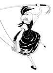  dual_wielding fighting_stance from_behind greyscale hair_over_one_eye hairband highres holding karu_(ishiken) katana konpaku_youmu looking_back millipen_(medium) monochrome nib_pen_(medium) solo sword touhou traditional_media weapon 