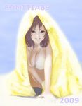  2009 akitama bikini breasts brown_eyes brown_hair cleavage large_breasts original solo swimsuit towel watermark 