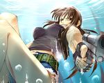  bad_id bad_pixiv_id belt beretta_92 black_lagoon breasts brown_hair covered_nipples denim denim_shorts fingerless_gloves gloves gun handgun holster long_hair medium_breasts ponytail red_eyes revy_(black_lagoon) shorts solo underwater weapon wet wet_clothes yashano_akira 