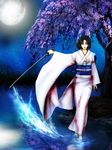  fuka_rei full_moon japanese_clothes kara_no_kyoukai katana kimono moon ryougi_shiki short_hair solo sword water weapon 