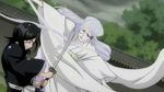  battle black_hair bleach bleach:_zanpakutou_ibun_hen japanese_clothes kimono kuchiki_rukia long_hair multiple_girls silver_hair sode_no_shirayuki spoilers sword weapon 