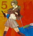  bad_id bad_pixiv_id blouse coat commentary_request crossed_arms dual_wielding gloves grey_eyes grey_hair holding kajiwara_shikaji katana original school_uniform short_hair skirt solo sword thighhighs weapon zettai_ryouiki 