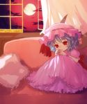  bad_id bad_pixiv_id couch frilled_pillow frills hanui highres moon oto pillow red_eyes red_sky remilia_scarlet sky solo touhou window 