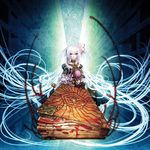  blood book book_focus collar cthulhu_mythos doll dress flower frills library long_hair necronomicon pink_eyes solo very_long_hair white_hair yamanaka_kotetsu 