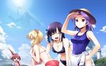  bad_id bad_pixiv_id bikini bottle breasts cloud day ichikura_(bk) kajiki_yumi kanbara_satomi lens_flare lighthouse medium_breasts multiple_girls one-piece_swimsuit projected_inset saki senoo_kaori swimsuit touyoko_momoko tsuyama_mutsuki water_bottle 