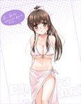  arms_behind_back bad_id bad_pixiv_id bikini bikini_top blush bow breasts brown_eyes brown_hair cleavage front-tie_top hair_bow kanda_aya large_breasts legs long_hair motoori_chigusa original pink_bikini pink_sarong sarong see-through solo swimsuit thigh_gap translated undersized_clothes 