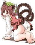  animal_ears cat_ears cat_tail chen fang hat looking_at_viewer multiple_tails mumumu nekomata panties solo tail touhou two_tails underwear 