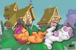  collaboration duo equine eyes_closed female friendship_is_magic horn horse jbond laifpon lying mammal my_little_pony on_back pegasus pony ponyville pussy scootaloo_(mlp) smile sweetie_belle_(mlp) underhoof unicorn wings young 