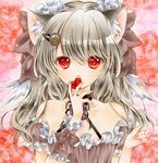  animal_ears bare_shoulders blonde_hair cat_ears choker dress frilled_dress frills hair_ornament hairclip heart izumo_neko long_hair open_mouth original red_eyes ribbon solo 