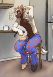 animal_genitalia animal_penis anthro beverage blue_eyes clothed clothing clydesdale coffee draft_horse ears_up equid equine equine_genitalia equine_penis erection fur genitals hair hi_res hooves horse kitchen_counter male mammal mane mane_hair mottled mottled_body mottled_fur murphythehonse pajama_bottoms penis piebald piebald_body piebald_fur ru solo tail tired topless topless_male