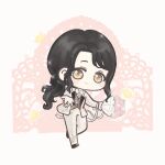  1girl animated animated_gif belt belt_buckle black_belt black_hair black_shoes blazer blinking blush_stickers bouquet brooch brown_eyes buckle bug butterfly chibi closed_mouth collared_jacket collared_shirt crossdressing crossdressing_(ftm) dress_pants dress_shoes flower flower_brooch gate gold_buckle grey_jacket grey_pants grey_suit grey_vest groom happy holding holding_bouquet jacket jewelry lapels layered_sleeves long_hair long_sleeves looking_at_viewer looping_animation low_ponytail nikki_(series) notched_lapels open_clothes open_jacket outstretched_hand pants pink_flower pink_rose pocket ponytail print_pants romantic_visit_(shining_nikki) rose shining_nikki shirt shoes sidelocks smile solo sparkle suit tareme tuxedo very_long_hair vest wavy_hair white_background white_flower white_rose white_shirt xiaoyu_qixing yellow_butterfly 