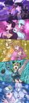  1girl 4boys absurdres anchor_symbol aqua_eyes arm_tattoo birthmark black_hair black_hat blonde_hair blue_eyes braid braided_ponytail breasts bubble bun_with_braided_base chain commentary_request cone_hair_bun crazy_diamond diamond_wa_kudakenai dixie_cup_hat double_bun earrings gakuran giorno_giovanna gold_experience green_hair green_lips hair_bun hand_on_own_chest hat heart higashikata_josuke highres hokkyoku_(uuunnoo2) jewelry joestar_birthmark jojo_no_kimyou_na_bouken jojolion kujo_jolyne kujo_jotaro medium_breasts midriff military_hat multicolored_hair multiple_boys open_mouth pompadour sailor_collar school_uniform soft_&amp;_wet stand_(jojo) star_platinum stardust_crusaders stone_free stone_ocean stud_earrings tattoo two-tone_hair vento_aureo white_sailor_collar 
