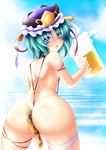  alcohol ass beer green_hair hat rod_of_remorse shiki_eiki slingshot_swimsuit solo swimsuit touhou wontam 