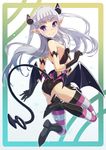  ass bat_wings demon_tail gloves hair_ornament is_ii naruse_maria pointy_ears purple_eyes shinmai_maou_no_testament solo striped striped_legwear tail thighhighs two_side_up white_hair wings 