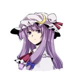  bow crescent hair_bow hat kakao_(noise-111) long_hair patchouli_knowledge purple_eyes purple_hair ribbon simple_background solo touhou white_background 