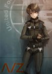  aldnoah.zero bodysuit brown_eyes brown_hair fingerless_gloves gloves kaizuka_inaho m2r male_focus military military_uniform solo uniform 
