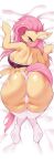 2024 91o42 anthro ass_up bat_pony big_breasts blush blush_lines breasts butt camel_toe clothing cutie_mark dakimakura dakimakura_design english_text equid eyelashes female flutterbat_(mlp) fluttershy_(mlp) friendship_is_magic hair hasbro hi_res huge_breasts inner_ear_fluff legwear looking_at_viewer looking_back lying mammal membrane_(anatomy) membranous_wings my_little_pony on_front open_mouth panties pink_hair red_eyes stockings tail text tuft underwear wings yellow_body