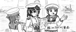  binoculars comic female_admiral_(kantai_collection) fujigakubou greyscale hat kantai_collection map military military_uniform monochrome multiple_girls naval_uniform pork_pie_sailor_hat sailor sailor_hat ship traditional_media translated twintails uniform watercraft 