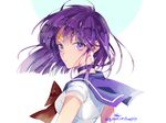  artist_name bishoujo_senshi_sailor_moon bob_cut bow choker circlet earrings expressionless floating_hair funpjinju jewelry looking_back purple_eyes purple_hair purple_sailor_collar red_bow sailor_collar sailor_saturn sailor_senshi_uniform short_sleeves solo tomoe_hotaru upper_body watermark web_address white_background 