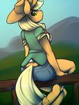  2015 anthro applejack_(mlp) earth_pony equine female friendship_is_magic hat horse looking_back mammal my_little_pony pony sitting solo spazzykoneko 