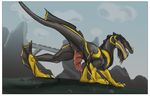  2015 animal_genitalia anthro anus beau_(dragon_booster) claws digitigrade dragon dragon_booster erection feral genital_slit looking_back male open_mouth penis presenting presenting_penis reptile scalie silhouette size_difference slit solo standing tochka wide_hips yellow_eyes 