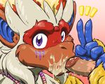  2015 ambiguous_gender anthro cum cum_in_mouth cum_inside cum_on_face cum_on_penis duo erection fire fur glans holding_penis infernape interspecies looking_at_viewer male mammal monkey necklace nintendo nude open_mouth oral penetration penis pok&eacute;mon pok&eacute;morph primate purple_eyes shadow vein video_games zenmigawa 