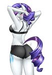  2015 anthro anthrofied blush bra breasts butt clothing curly_hair cutie_mark equine eyeshadow female friendship_is_magic fur hair half-closed_eyes hands_behind_head horn lingerie looking_at_viewer looking_back makeup mammal my_little_pony open_mouth panties pia-sama plain_background purple_hair rarity_(mlp) side_boob signature smile solo underwear unicorn white_background white_fur 