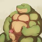  alligator anthro balls biceps big_muscles crocodile cum erection krokodainer male muscles nipples penis reptile scales scalie solo 