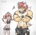  abs anthro belt blush bowser clothing couple crossed_arms dullvivid duo female goth horn jeans koopa male mario_bros muscles nintendo pants piercing pose princess_daisy punk scalie spikes tattoo torn_clothing torn_jeans torn_pants vein video_games wide_hips 