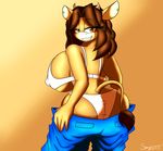  2015 anthro big_breasts bovine breasts cattle clothed clothing erect_nipples female horn huge_breasts mammal nipples side_boob skimpy solo supersonicrulaa underwear undressing 