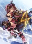  armor breasts cleavage hairband hammer large_breasts monster_hunter monster_hunter_mezeporta_kaitaku-ki snow solo weapon 