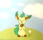  ambiguous_gender cloud eeveelution feral flower happy leafeon meadow murderousderp nintendo plant pok&eacute;mon sitting solo video_games 