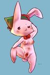  blue_background blush female fur gaping gaping_pussy kemono lagomorph mammal morokko pink_fur plain_background pussy rabbit solo 