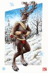  anthro cervine kirsch male mammal reindeer solo traditional_media_(artwork) 
