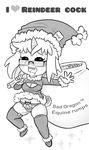  &lt;3 blush christmas cleavage clothed clothing drooling english_text eyewear female glasses hat holidays horn livesmutanon looking_at_viewer mlp-tan monochrome panties pom_hat saliva santa_hat sex_toy solo sweat text thick_thighs underwear vibrator 