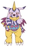  ambiguous_gender bandai blush chubby crossed_arms digimon feline-fattale front_view gabumon horn looking_down pelt scalie solo standing 