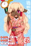  blonde_hair brown_fur caprine clothing female fur goat hair holidays japanese_clothing kemono kimono long_hair mammal new_year one_eye_closed red_eyes sheep unknown_artist wink 