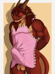  anthro apron balls biceps blush bulge dragon dream_and_nightmare ear_piercing erection facial_hair facial_piercing fileossur goatee horn looking_at_viewer male muscles nipple_piercing nipples nose_piercing nude penis piercing solo standing 