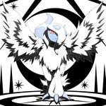  2015 absol ambiguous_gender claws feral fur horn looking_at_viewer mammal mega_absol mega_evolution monochrome nintendo plain_background pok&eacute;mon red_eyes shadow solo video_games white_fur wings 