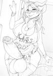  anthro balls big_balls big_breasts breasts buckteeth cleavage clothed clothing dickgirl erection eyewear garter_belt glasses hair horn huge_balls hybrid hyper hyper_penis intersex legwear long_hair looking_at_viewer mammal mouse penis rodent skirt solo stockings sukebepanda sweat uncut vein voluptuous wide_hips 