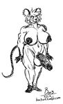  balls big_breasts black_and_white boo boo3 breasts dickgirl ear_piercing huge_breasts huge_penis hyper intersex mammal monochrome mouse muscles nipples penis piercing plain_background rodent sheath sketch solo white_background 