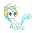  2015 animated asphagnum blue_hair claws dragon feathers female feral fur furred_dragon green_eyes hair happy headphones mammal patch_(character) paws smile solo tumblr white_fur wings 