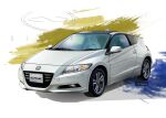  2025 artist_name car commentary_request copyright_notice dated honda honda_cr-z license_plate logo motor_vehicle nimbus_goldbrum no_humans original product_placement realistic right-hand_drive shadow simple_background steering_wheel vehicle_focus watermark white_background white_car 