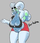  big_breasts breasts english_text eyewear female freckles glasses goodra green_eyes navel nintendo overweight pok&eacute;mon solo text thick_thighs video_games xopachi 